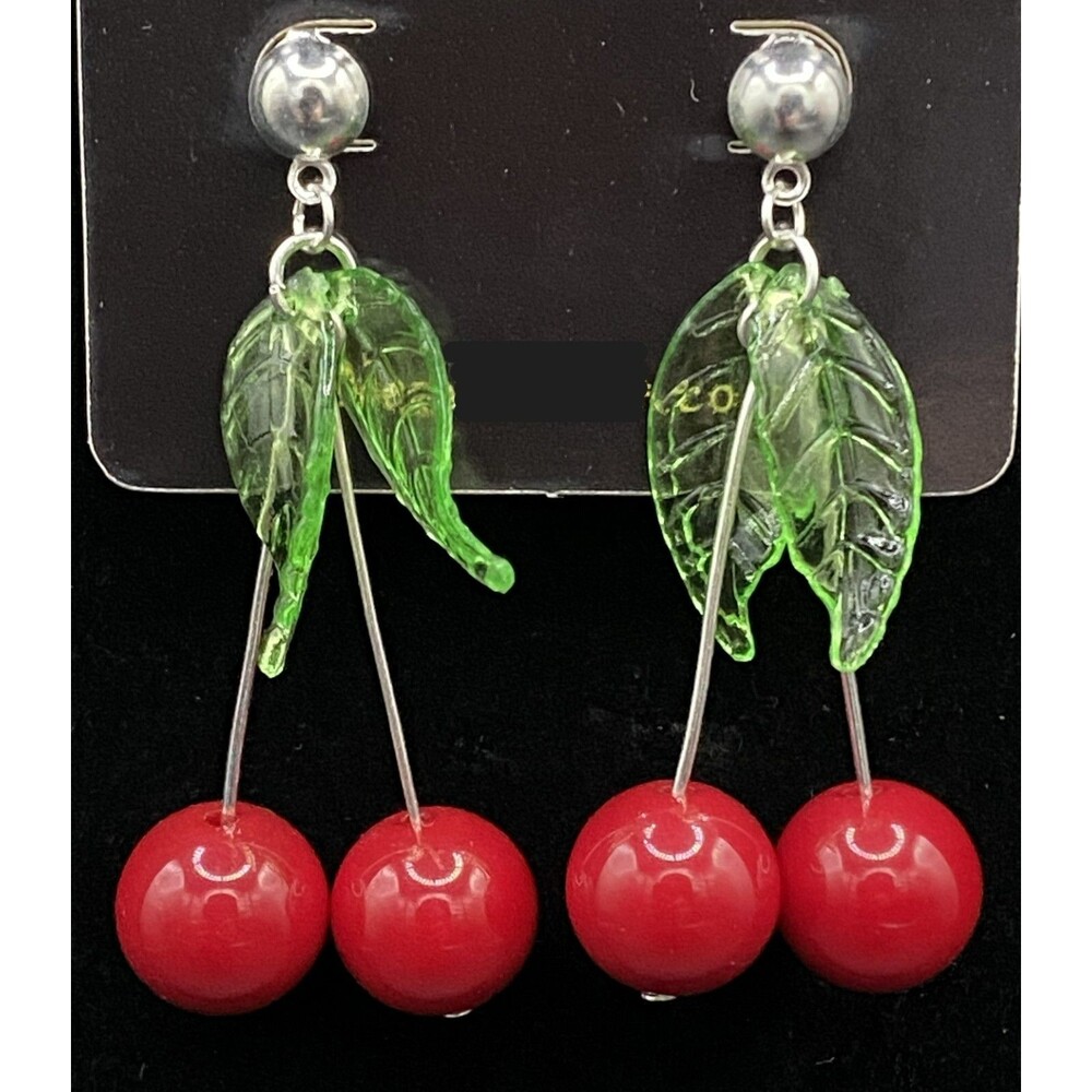 Handmade Cherry Earrings on Silver Tone Posts by Neanie-Bot